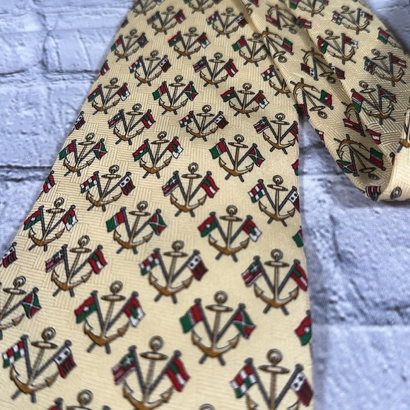 Vintage 90s Y2K Tommy Hilfiger Silk Necktie Flags Nautical Anchor - Picture 5 of 13